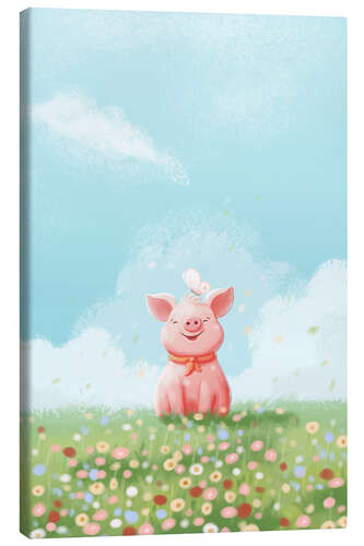 Quadro em tela Cute Pig in the Meadow