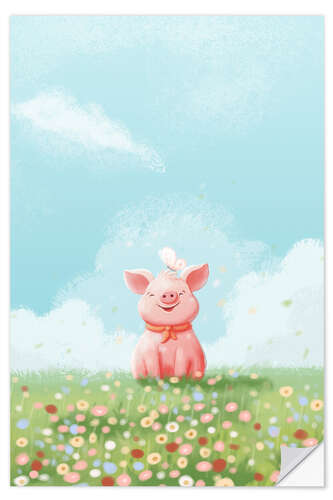 Vinilo para la pared Cute Pig in the Meadow