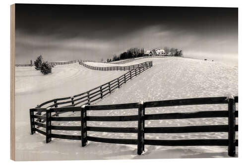 Hout print Winter Landscape With Fence