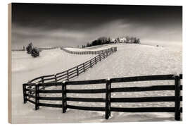 Holzbild Winterlandschaft mit Zaun