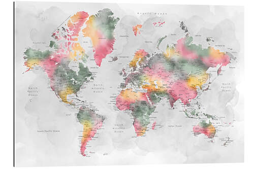 Gallery print Watercolor World Map With Cities (English)