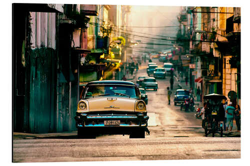 Aluminium print Cuba, Street with a Car