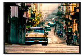 Gerahmter Kunstdruck Kuba, Straße mit Auto
