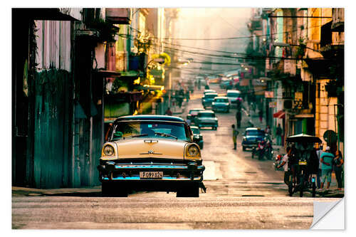 Selvklebende plakat Cuba, Street with a Car