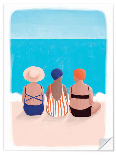 Selvklebende plakat Three Ladies at the Beach