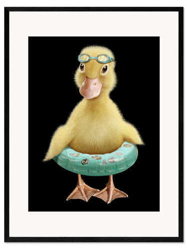 Inramat konsttryck Swimming Duck