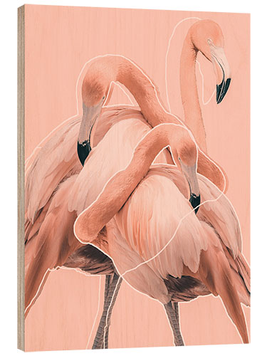 Tableau en bois Flamingos I