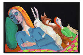 Gerahmter Kunstdruck Fünf in einem Bett