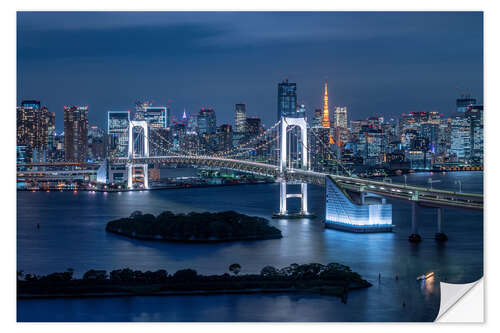 Selvklebende plakat Rainbow Bridge in Tokyo, Japan