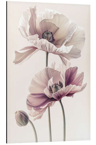 Aluminiumsbilde Delicate Poppy Blossoms on Beige