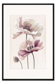 Gerahmter Kunstdruck Zarte Mohnblüten in Beige