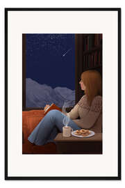 Gerahmter Kunstdruck Die Leserin in einer Winternacht