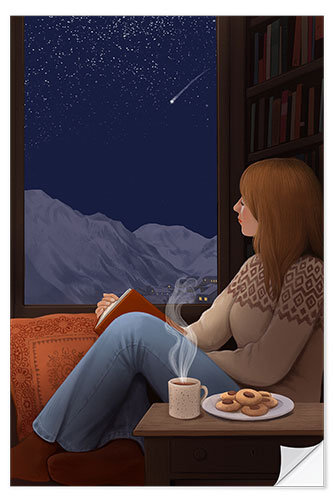 Selvklebende plakat The Reader on a Winter's Night