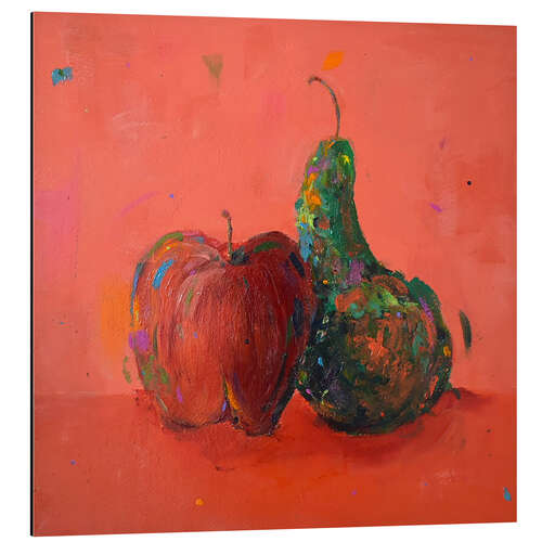 Aluminiumtavla Apple and Pear on Red