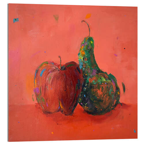 Galleritryk Apple and Pear on Red