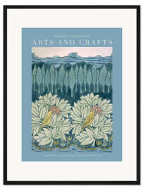 Gerahmter Kunstdruck Arts and Crafts - Vögel mit Tannenbäumen II