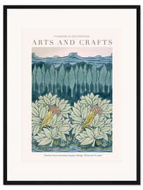 Gerahmter Kunstdruck Arts and Crafts - Vögel mit Tannenbäumen I