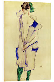 Foam board print Standing girl in blue dress and green stockings, back view, 1913