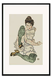 Gerahmter Kunstdruck Handzeichnungen, Sitzende Frau mit grünen Strumpfen, 1920