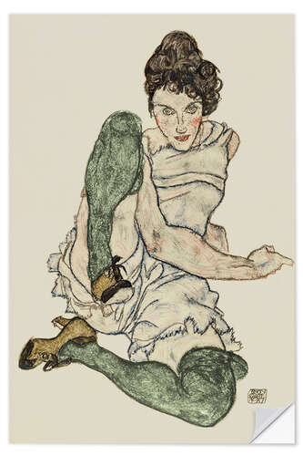 Muursticker Hand Drawings, Seated Woman with Green Stockings, 1920