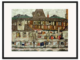 Gerahmter Kunstdruck Haus mit trocknender Wäsche, 1917 - Egon Schiele