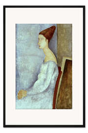 Gerahmter Kunstdruck Bildnis der sitzenden Jeanne Hebuterne, im Profil, 1918