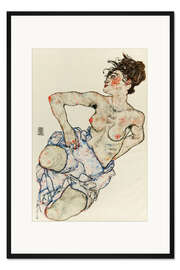 Gerahmter Kunstdruck Handzeichnungen, Kniender Weiblicher Halbakt, 1917