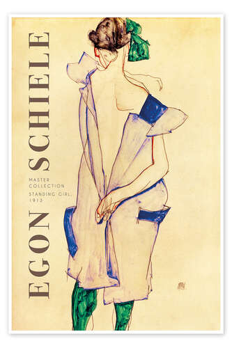 Poster Standing girl in blue dress and green stockings, 1913