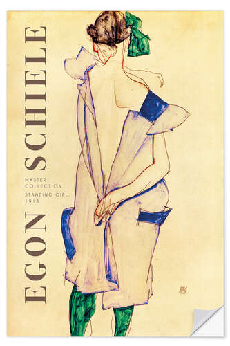 Wandsticker Standing girl in blue dress and green stockings, 1913