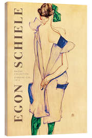 Stampa su legno Standing girl in blue dress and green stockings, 1913