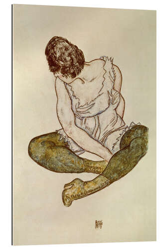 Stampa su plexi-alluminio Seated Woman With Green Stockings, 1918