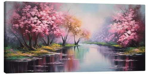 Canvas print Pink Flowering Trees by the River