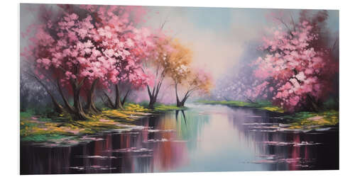 Tableau en PVC Pink Flowering Trees by the River