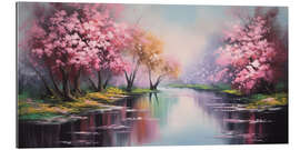 Stampa su plexi-alluminio Pink Flowering Trees by the River