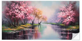 Vinilo para la pared Pink Flowering Trees by the River