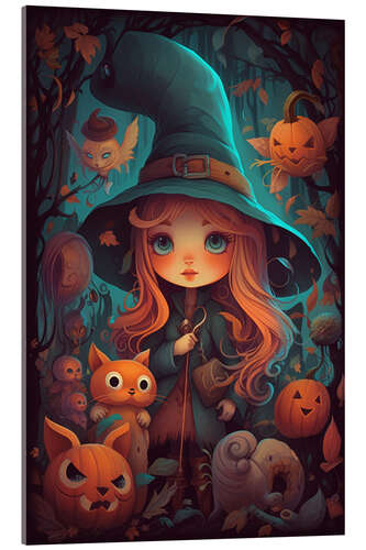 Acrylglasbild Die kleine Helloween-Hexe