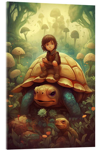 Stampa su vetro acrilico The Little Boy and the Turtle