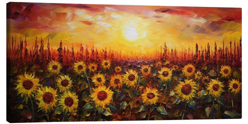 Tableau sur toile Sunflower Field at Sunset