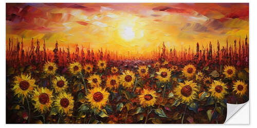 Selvklebende plakat Sunflower Field at Sunset