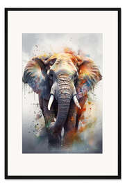 Gerahmter Kunstdruck Elefant in Wasserfarben