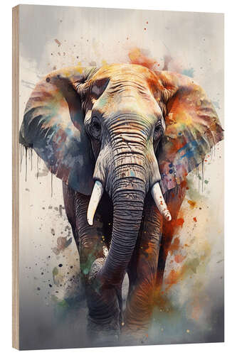 Wood print Watercolor Elephant