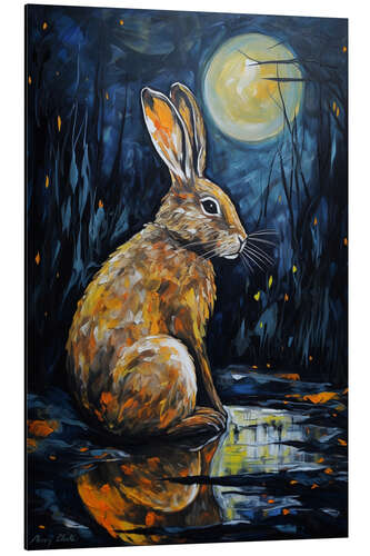 Print på aluminium A Rabbit in the Moonlight