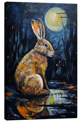 Stampa su tela A Rabbit in the Moonlight