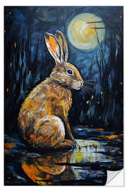 Selvklebende plakat A Rabbit in the Moonlight