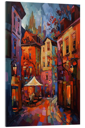 Acrylglasbild Straßenszene mit Café