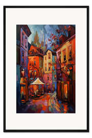 Gerahmter Kunstdruck Straßenszene mit Café