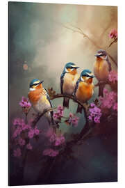 Aluminium print Birds with Pink Flowers