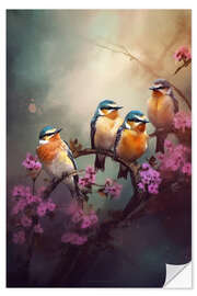 Sticker mural Birds with Pink Flowers