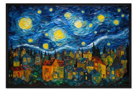 Gerahmter Kunstdruck Sternennacht über der Stadt