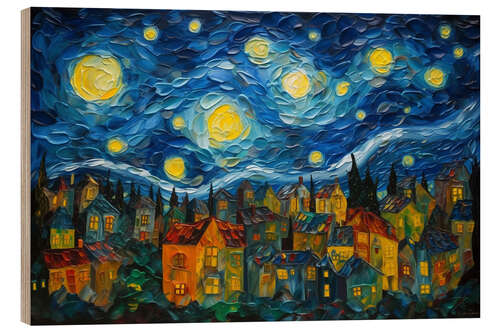 Wood print Starry Night over the City